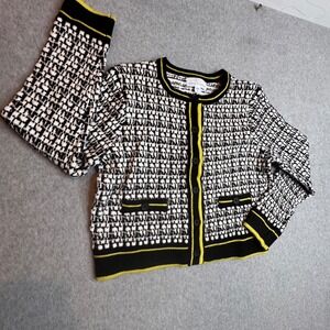 Rockets of Awesome Girls Cardigan‎ Knit Sweater Black White Yellow Size 8